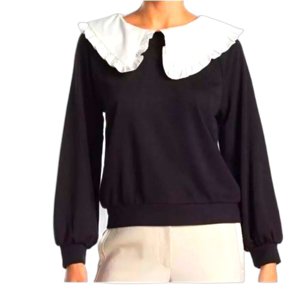 Elodie Peter Pan Blouse Top Womens Size Small4 6 Nordstrom Collared Ruffle Black